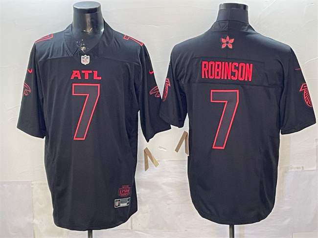Men's Atlanta Falcons #7 Bijan Robinson Black 2025 F.U.S.E. 'Stranger Things Edition' Vapor Limited Stitched Football Jersey Men's Atlanta Falcons #7 Bijan Robinson Black 2025 F.U.S.E. 'Stranger Things Edition' Vapor Limited Stitched Football Jersey