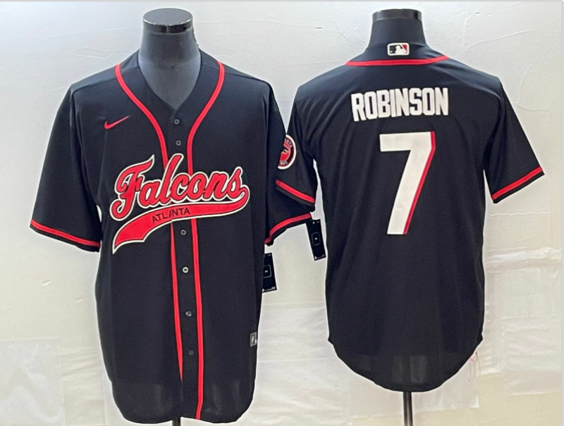 Men's Atlanta Falcons #7 Bijan Robinson Black With Patch Cool Base Stitched Baseball Jersey Men's Atlanta Falcons #7 Bijan Robinson Black With Patch Cool Base Stitched Baseball Jersey