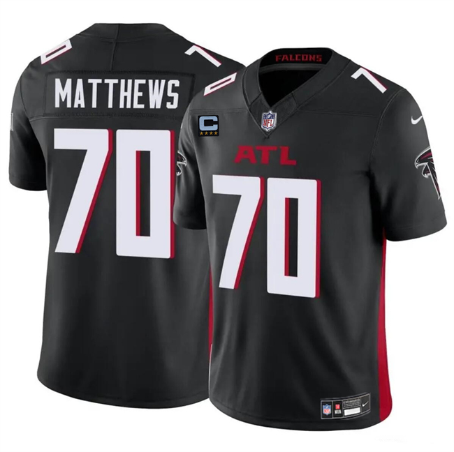 Men's Atlanta Falcons #70 Jake Matthews Black 2024 F.U.S.E With 4-Star C Patch Vapor Untouchable Limited Stitched Football Jersey Men's Atlanta Falcons #70 Jake Matthews Black 2024 F.U.S.E With 4-Star C Patch Vapor Untouchable Limited Stitched Football Jersey
