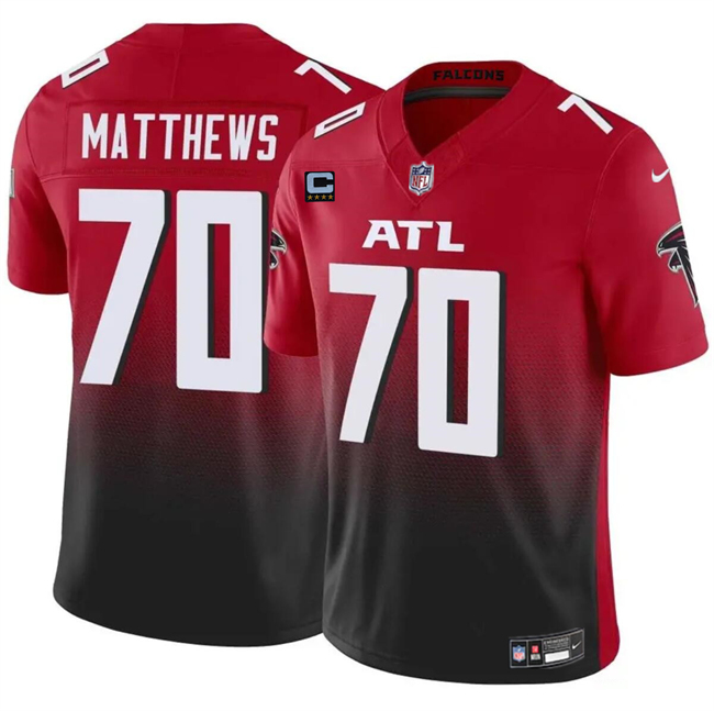 Men's Atlanta Falcons #70 Jake Matthews Red Black 2024 F.U.S.E With 4-Star C Patch Vapor Untouchable Limited Stitched Football Jersey Men's Atlanta Falcons #70 Jake Matthews Red Black 2024 F.U.S.E With 4-Star C Patch Vapor Untouchable Limited Stitched Football Jersey