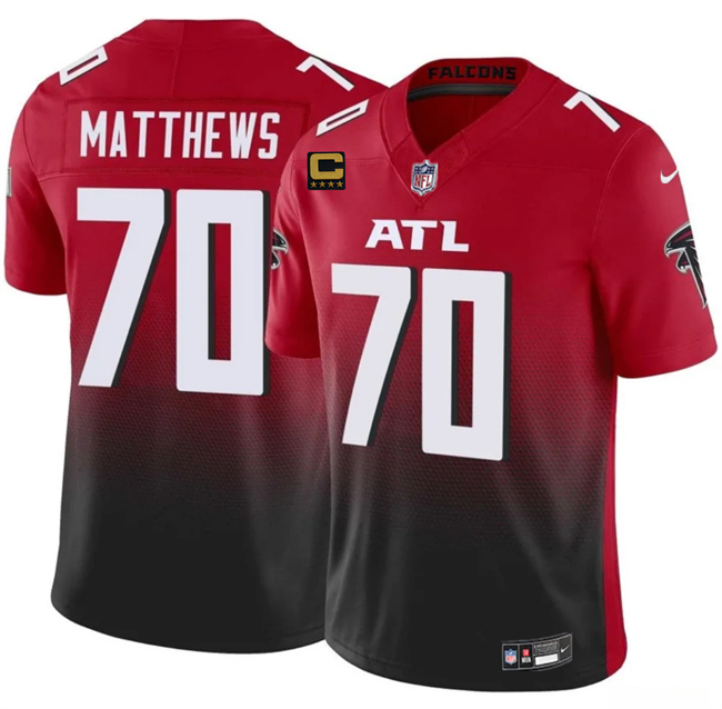 Men's Atlanta Falcons #70 Jake Matthews Red Black 2025 F.U.S.E With 4-Star C Patch Vapor Untouchable Limited Stitched Football Jersey Men's Atlanta Falcons #70 Jake Matthews Red Black 2025 F.U.S.E With 4-Star C Patch Vapor Untouchable Limited Stitched Football Jersey