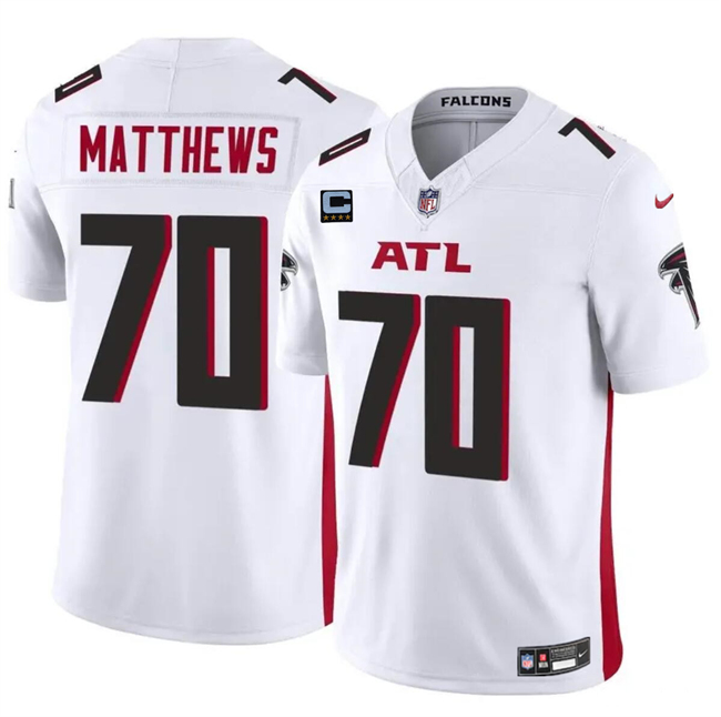 Men's Atlanta Falcons #70 Jake Matthews White 2024 F.U.S.E With 4-Star C Patch Vapor Untouchable Limited Stitched Football Jersey Men's Atlanta Falcons #70 Jake Matthews White 2024 F.U.S.E With 4-Star C Patch Vapor Untouchable Limited Stitched Football Jersey