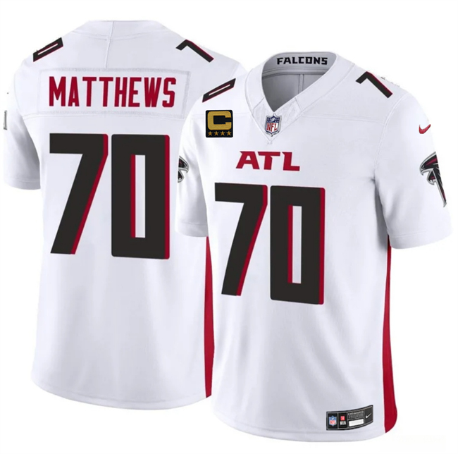 Men's Atlanta Falcons #70 Jake Matthews White 2025 F.U.S.E With 4-Star C Patch Vapor Untouchable Limited Stitched Football Jersey Men's Atlanta Falcons #70 Jake Matthews White 2025 F.U.S.E With 4-Star C Patch Vapor Untouchable Limited Stitched Football Jersey