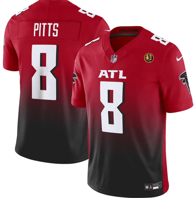 Men's Atlanta Falcons #8 Kyle Pitts Red Black 2023 F.U.S.E. With John Madden Patch Vapor Limited Stitched Football Jersey Men's Atlanta Falcons #8 Kyle Pitts Red Black 2023 F.U.S.E. With John Madden Patch Vapor Limited Stitched Football Jersey