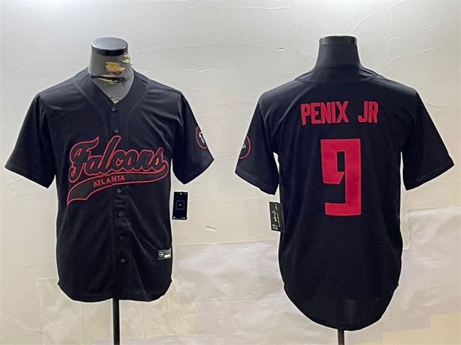 Men's Atlanta Falcons #9 Michael Penix Jr. Black With Patch Cool Base Stitched Baseball Jersey Men's Atlanta Falcons #9 Michael Penix Jr. Black With Patch Cool Base Stitched Baseball Jersey