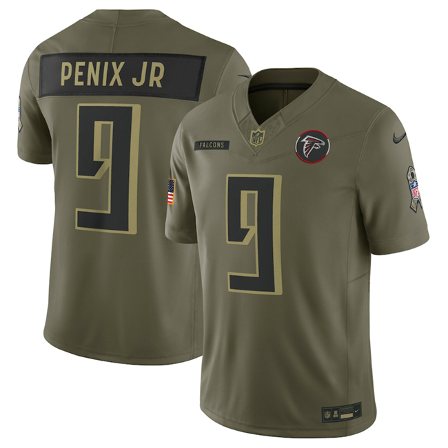 Men's Atlanta Falcons #9 Michael Penix Jr Olive 2025 Salute to Service Limited Stitched Football Jersey Men's Atlanta Falcons #9 Michael Penix Jr Olive 2025 Salute to Service Limited Stitched Football Jersey