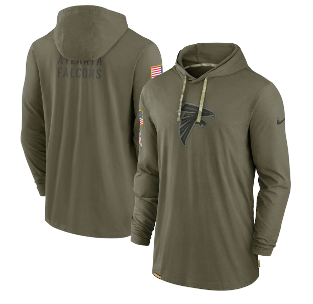Men's Atlanta Falcons 2022 Olive Salute To Service Tonal Pullover Hoodie