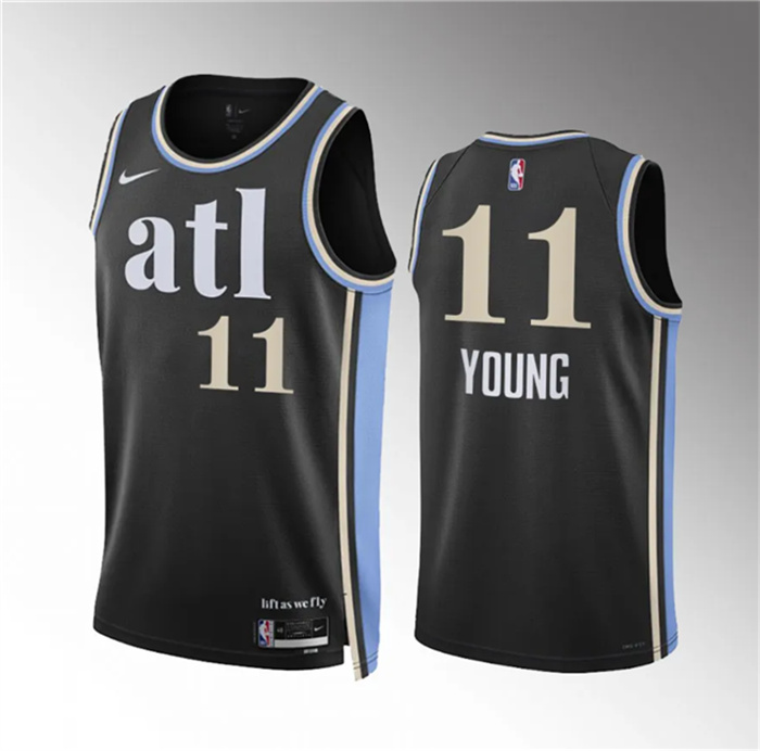 Men's Atlanta Hawks #11 Trae Young 2023 24 Black City Edition Stitched Basketball Jersey Men's Atlanta Hawks #11 Trae Young 2023 24 Black City Edition Stitched Basketball Jersey