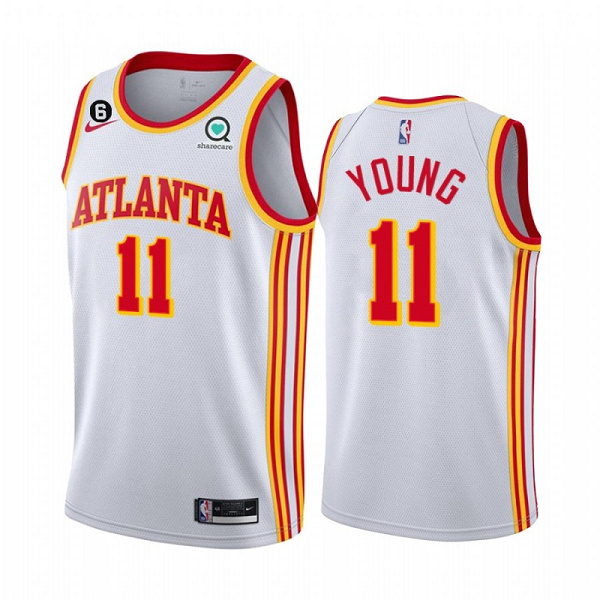 Men's Atlanta Hawks #11 Trae Young White With NO.6 Patch Stitched Jersey Men's Atlanta Hawks #11 Trae Young White With NO.6 Patch Stitched Jersey