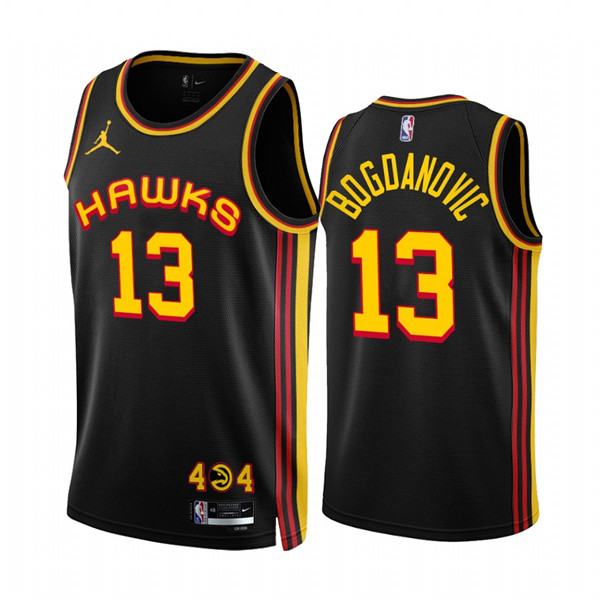Men's Atlanta Hawks #13 Bogdan Bogdanovic 2022 23 Black Statement Edition Stitched Jersey Men's Atlanta Hawks #13 Bogdan Bogdanovic 2022 23 Black Statement Edition Stitched Jersey