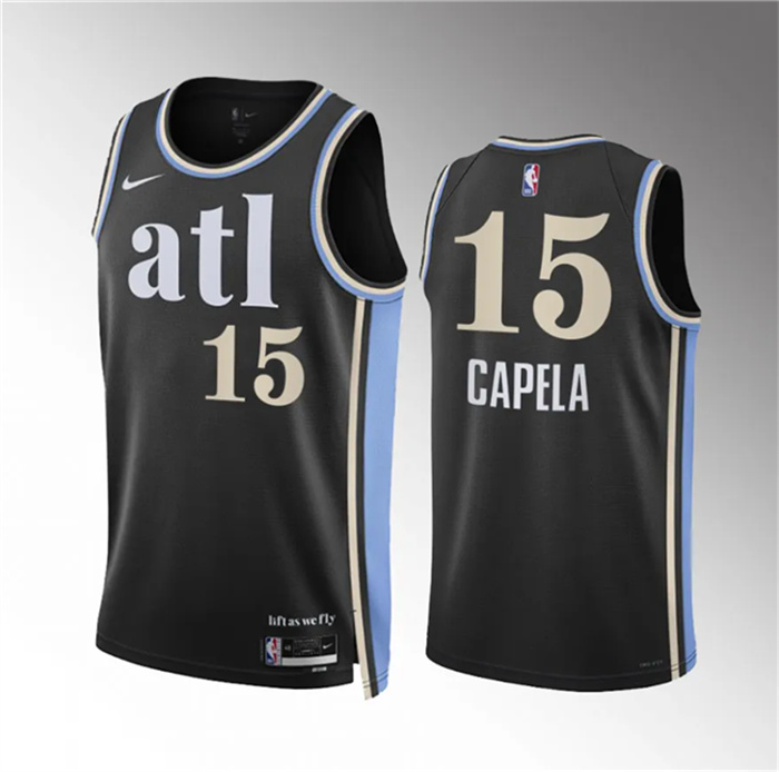 Men's Atlanta Hawks #15 Clint Capela 2023 24 Black City Edition Stitched Basketball Jersey Men's Atlanta Hawks #15 Clint Capela 2023 24 Black City Edition Stitched Basketball Jersey