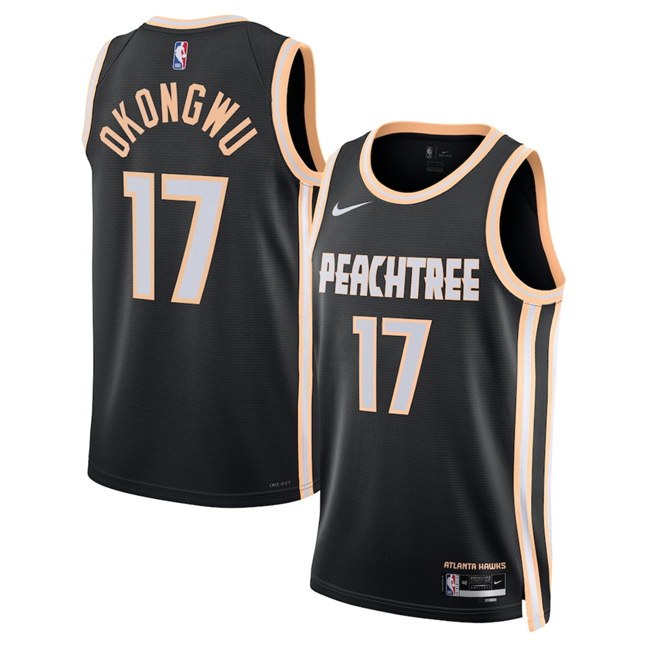 Men's Atlanta Hawks #17 Onyeka Okongwu Black 2025 26 City Edition Stitched Jersey Men's Atlanta Hawks #17 Onyeka Okongwu Black 2025 26 City Edition Stitched Jersey