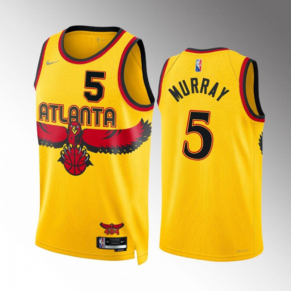 Men's Atlanta Hawks #5 Dejounte Murray Yellow City Edition Stitched Jersey Men's Atlanta Hawks #5 Dejounte Murray Yellow City Edition Stitched Jersey