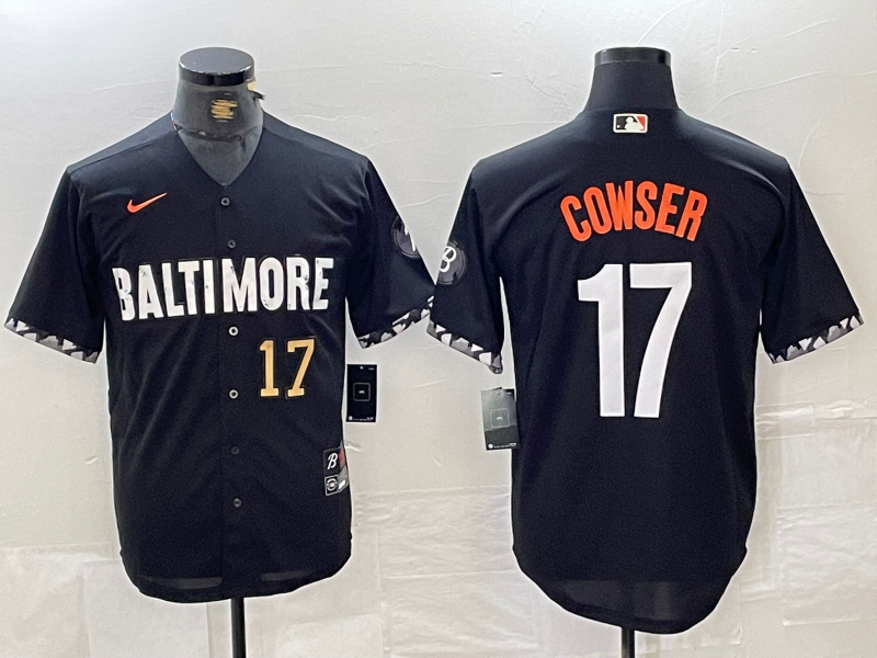 Men's Baltimore Orioles #17 Colton Cowser Black 2023 City Connect Cool Base Stitched Baseball Jersey 2 Men's Baltimore Orioles #17 Colton Cowser Black 2023 City Connect Cool Base Stitched Baseball Jersey 2