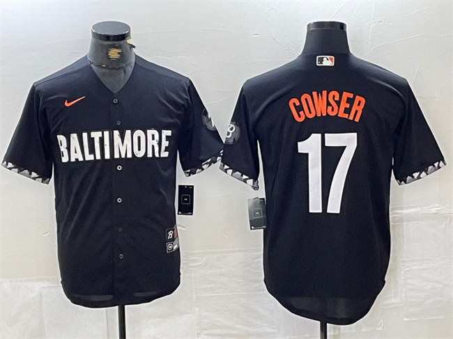 Men's Baltimore Orioles #17 Colton Cowser Black 2023 City Connect Cool Base Stitched Baseball Jersey Men's Baltimore Orioles #17 Colton Cowser Black 2023 City Connect Cool Base Stitched Baseball Jersey