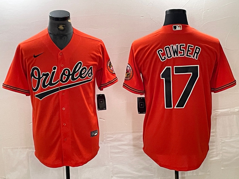 Men's Baltimore Orioles #17 Colton Cowser Orange Cool Base Stitched Jersey Men's Baltimore Orioles #17 Colton Cowser Orange Cool Base Stitched Jersey
