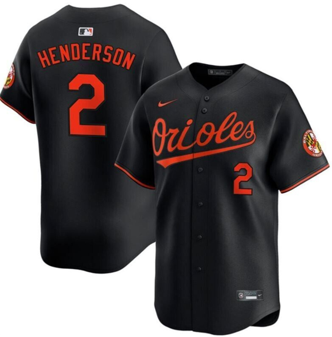 Men's Baltimore Orioles #2 Gunnar Henderson Black Alternate Limited Stitched Baseball Jersey Men's Baltimore Orioles #2 Gunnar Henderson Black Alternate Limited Stitched Baseball Jersey