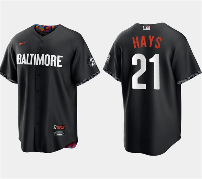Men's Baltimore Orioles #21 Austin Hays Black 2023 City Connect Cool Base Stitched Baseball Jersey Men's Baltimore Orioles #21 Austin Hays Black 2023 City Connect Cool Base Stitched Baseball Jersey