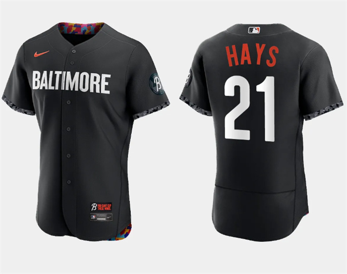 Men's Baltimore Orioles #21 Austin Hays Black 2023 City Connect Flex Base Stitched Baseball Jersey Men's Baltimore Orioles #21 Austin Hays Black 2023 City Connect Flex Base Stitched Baseball Jersey