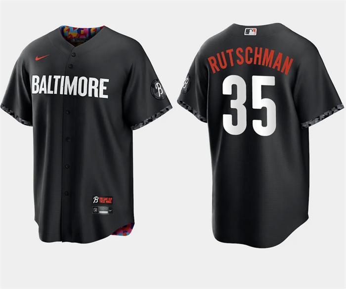 Men's Baltimore Orioles #35 Adley Rutschman Black 2023 City Connect Cool Base Stitched Baseball Jersey Men's Baltimore Orioles #35 Adley Rutschman Black 2023 City Connect Cool Base Stitched Baseball Jersey