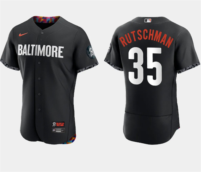 Men's Baltimore Orioles #35 Adley Rutschman Black 2023 City Connect Flex Base Stitched Baseball Jersey Men's Baltimore Orioles #35 Adley Rutschman Black 2023 City Connect Flex Base Stitched Baseball Jersey