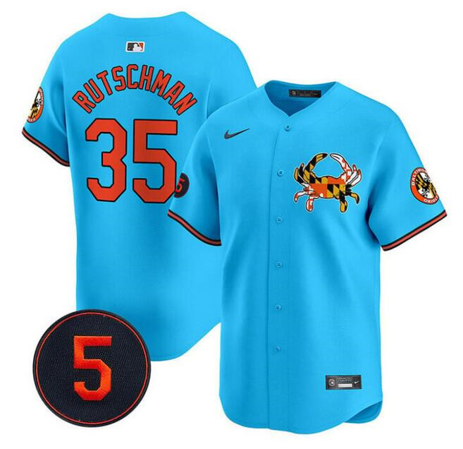 Men's Baltimore Orioles #35 Adley Rutschman Blue With Patch Vapor Premier Limited Stitched Baseball Jersey Men's Baltimore Orioles #35 Adley Rutschman Blue With Patch Vapor Premier Limited Stitched Baseball Jersey