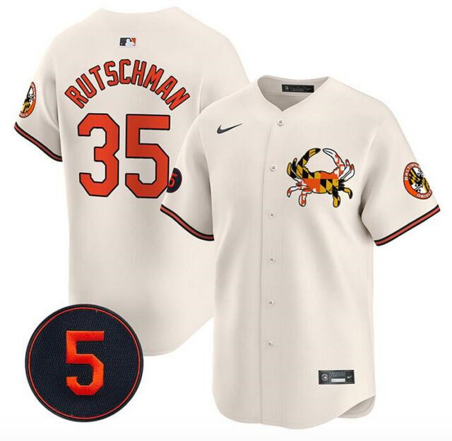 Men's Baltimore Orioles #35 Adley Rutschman Cream With Patch Vapor Premier Limited Stitched Baseball Jersey Men's Baltimore Orioles #35 Adley Rutschman Cream With Patch Vapor Premier Limited Stitched Baseball Jersey