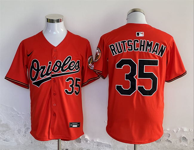 Men's Baltimore Orioles #35 Adley Rutschman Orange 2024 With Patch Cool Base Stitched Baseball Jersey Men's Baltimore Orioles #35 Adley Rutschman Orange 2024 With Patch Cool Base Stitched Baseball Jersey