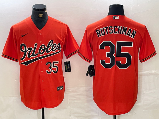 Men's Baltimore Orioles #35 Adley Rutschman Orange With Patch Cool Base Stitched Baseball Jersey Men's Baltimore Orioles #35 Adley Rutschman Orange With Patch Cool Base Stitched Baseball Jersey