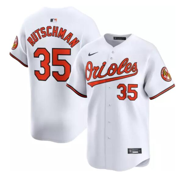 Men's Baltimore Orioles #35 Adley Rutschman White 2024 Home Limited Cool Base Stitched Baseball Jersey Men's Baltimore Orioles #35 Adley Rutschman White 2024 Home Limited Cool Base Stitched Baseball Jersey