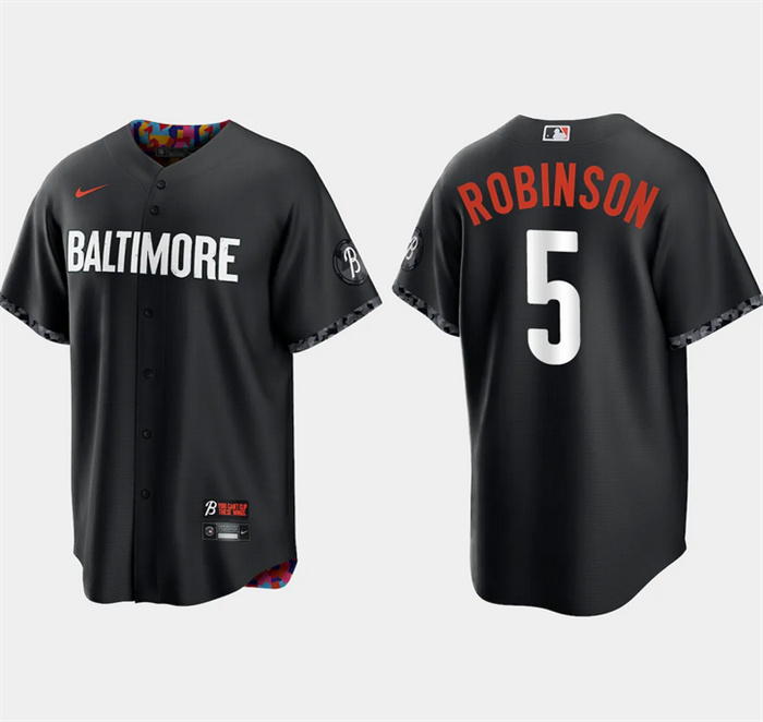 Men's Baltimore Orioles #5 Brooks Robinson Black 2023 City Connect Cool Base Stitched Baseball Jersey Men's Baltimore Orioles #5 Brooks Robinson Black 2023 City Connect Cool Base Stitched Baseball Jersey