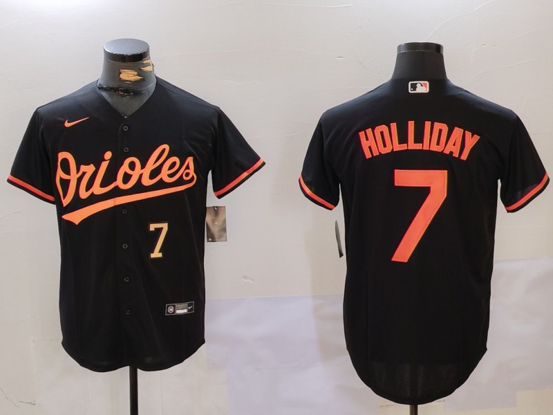Men's Baltimore Orioles #7 Jackson Holliday Black Cool Base Stitched Baseball Jersey 3 Men's Baltimore Orioles #7 Jackson Holliday Black Cool Base Stitched Baseball Jersey 3