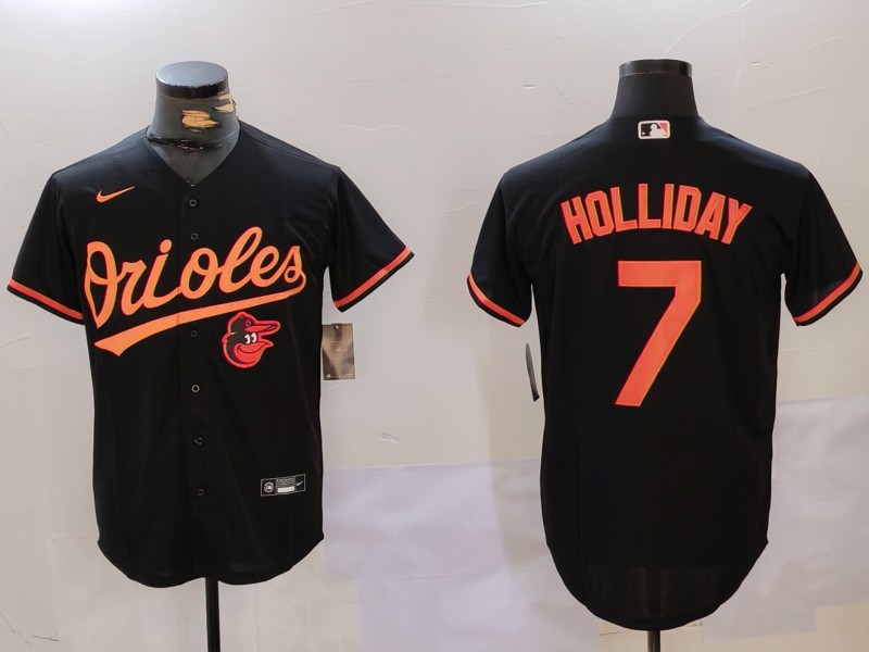 Men's Baltimore Orioles #7 Jackson Holliday Black Cool Base Stitched Baseball Jersey 5 Men's Baltimore Orioles #7 Jackson Holliday Black Cool Base Stitched Baseball Jersey 5