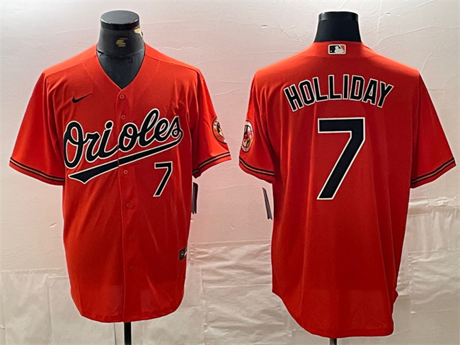 Men's Baltimore Orioles #7 Jackson Holliday Orange With Patch Cool Base Stitched Baseball Jersey Men's Baltimore Orioles #7 Jackson Holliday Orange With Patch Cool Base Stitched Baseball Jersey
