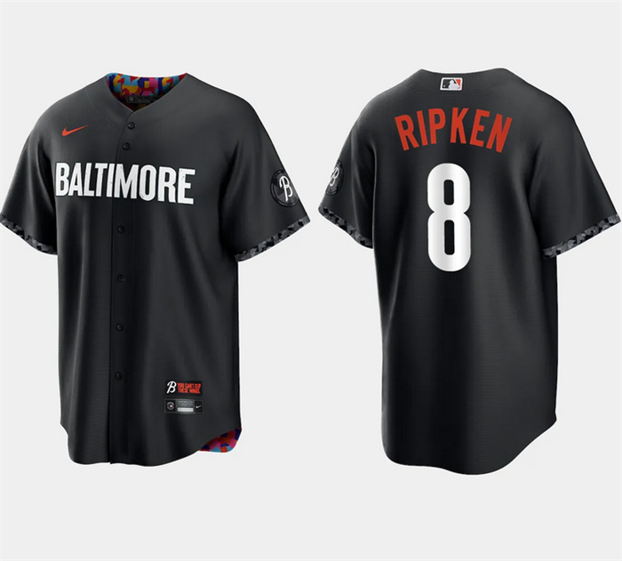 Men's Baltimore Orioles #8 Cal Ripken Jr. Black 2023 City Connect Cool Base Stitched Baseball Jersey Men's Baltimore Orioles #8 Cal Ripken Jr. Black 2023 City Connect Cool Base Stitched Baseball Jersey