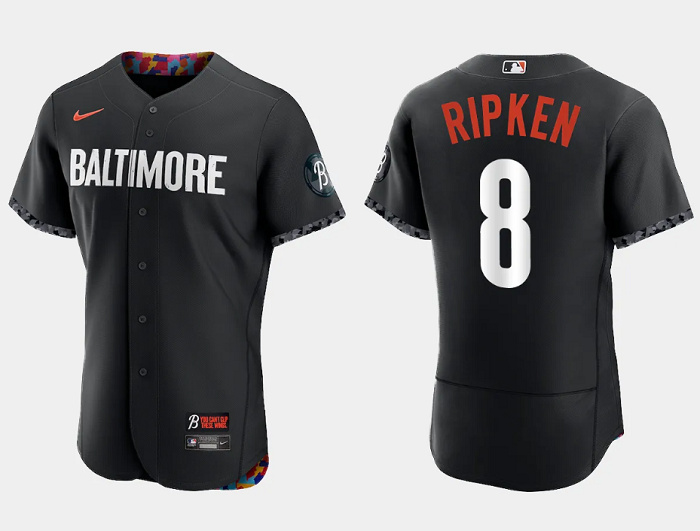 Men's Baltimore Orioles #8 Cal Ripken Jr. Black 2023 City Connect Flex Base Stitched Baseball Jersey Men's Baltimore Orioles #8 Cal Ripken Jr. Black 2023 City Connect Flex Base Stitched Baseball Jersey