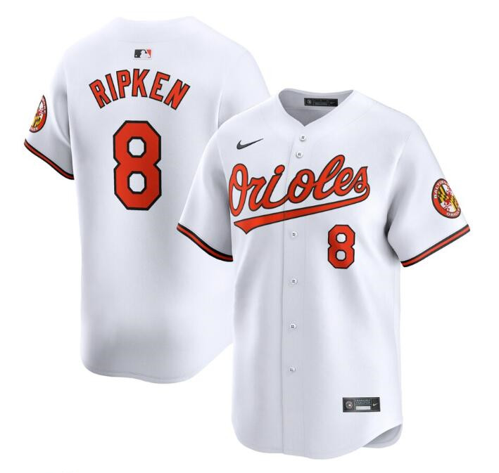Men's Baltimore Orioles #8 Cal Ripken Jr. White 2024 Home Limited Cool Base Stitched Baseball Jersey Men's Baltimore Orioles #8 Cal Ripken Jr. White 2024 Home Limited Cool Base Stitched Baseball Jersey