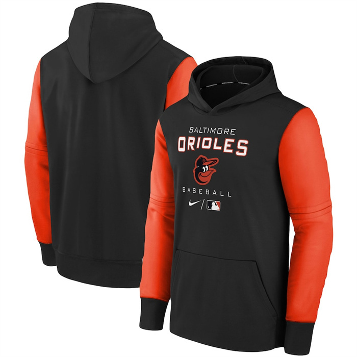 Men's Baltimore Orioles Black 2022 City Connect Therma Performance Pullover Hoodie Men's Baltimore Orioles Black 2022 City Connect Therma Performance Pullover Hoodie