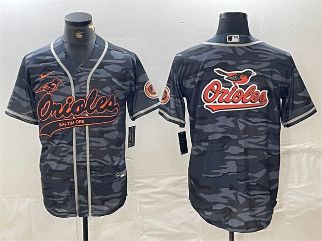 Men's Baltimore Orioles Gray Camo Team Big Logo Cool Base Stitched Jersey 2 Men's Baltimore Orioles Gray Camo Team Big Logo Cool Base Stitched Jersey 2