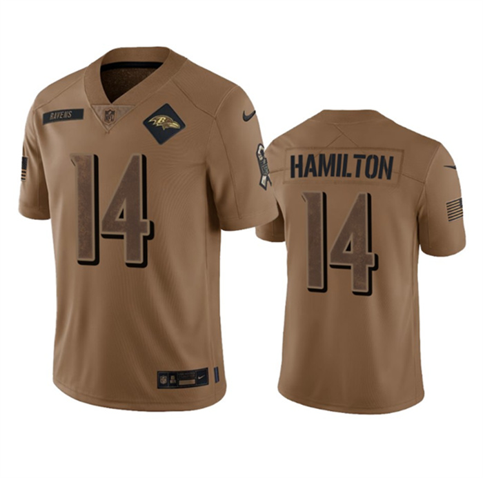 Men's Baltimore Ravens #14 Kyle Hamilton 2023 Brown Salute To Service Limited Jersey Men's Baltimore Ravens #14 Kyle Hamilton 2023 Brown Salute To Service Limited Jersey