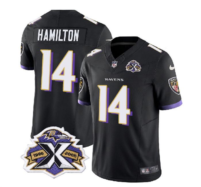 Men's Baltimore Ravens #14 Kyle Hamilton Black 2023 F.U.S.E With Patch Throwback Vapor Limited Jersey Men's Baltimore Ravens #14 Kyle Hamilton Black 2023 F.U.S.E With Patch Throwback Vapor Limited Jersey
