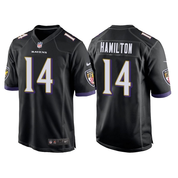 Men's Baltimore Ravens #14 Kyle Hamilton Black Stitched Game Jersey Men's Baltimore Ravens #14 Kyle Hamilton Black Stitched Game Jersey