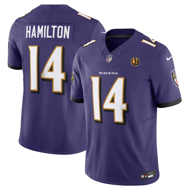Men's Baltimore Ravens #14 Kyle Hamilton Purple 2023 F.U.S.E. With John Madden Patch Vapor Limited Stitched Football Jersey Men's Baltimore Ravens #14 Kyle Hamilton Purple 2023 F.U.S.E. With John Madden Patch Vapor Limited Stitched Football Jersey