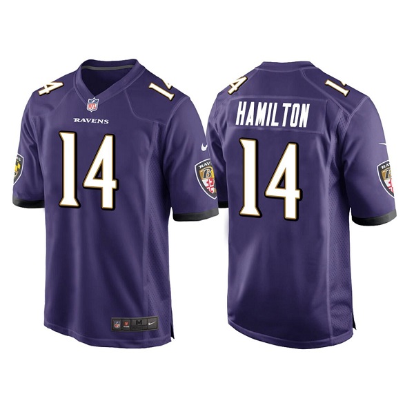 Men's Baltimore Ravens #14 Kyle Hamilton Purple Stitched Game Jersey Men's Baltimore Ravens #14 Kyle Hamilton Purple Stitched Game Jersey