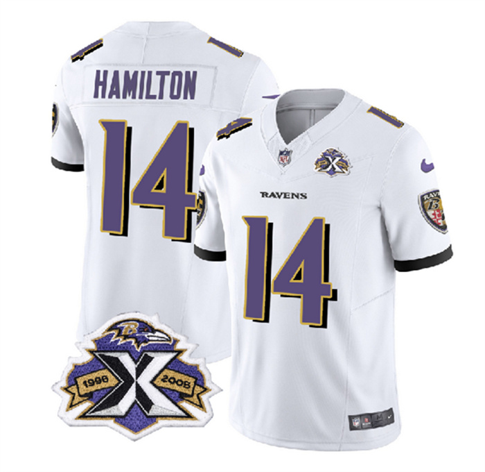 Men's Baltimore Ravens #14 Kyle Hamilton White 2023 F.U.S.E With Patch Throwback Vapor Limited Jersey Men's Baltimore Ravens #14 Kyle Hamilton White 2023 F.U.S.E With Patch Throwback Vapor Limited Jersey