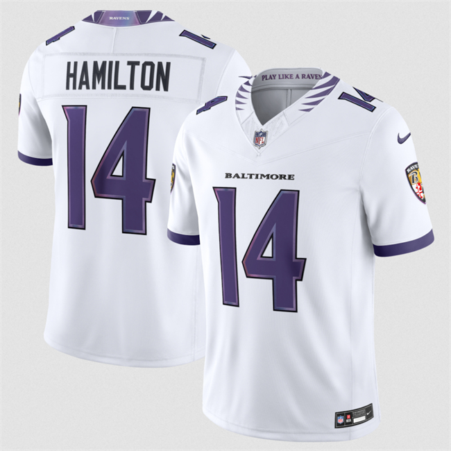 Men's Baltimore Ravens #14 Kyle Hamilton White 2026 F.U.S.E. Stitched Vapor Limited Football Jersey Men's Baltimore Ravens #14 Kyle Hamilton White 2026 F.U.S.E. Stitched Vapor Limited Football Jersey