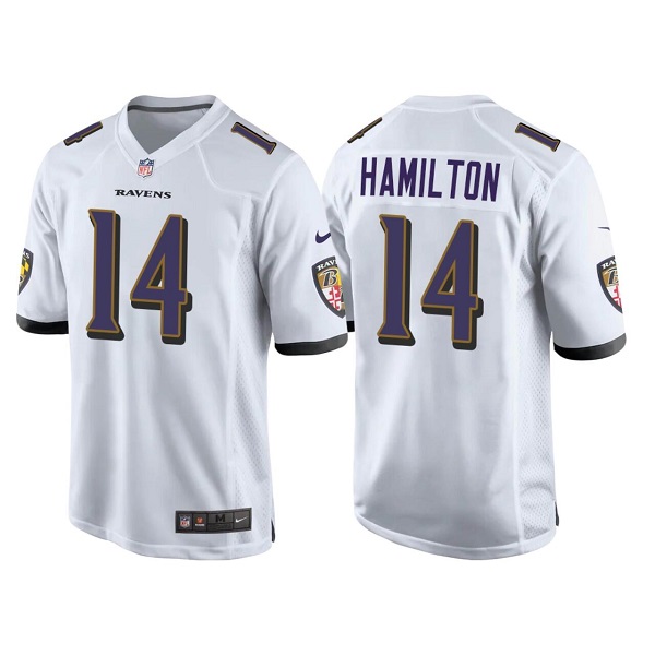 Men's Baltimore Ravens #14 Kyle Hamilton White Stitched Game Jersey Men's Baltimore Ravens #14 Kyle Hamilton White Stitched Game Jersey