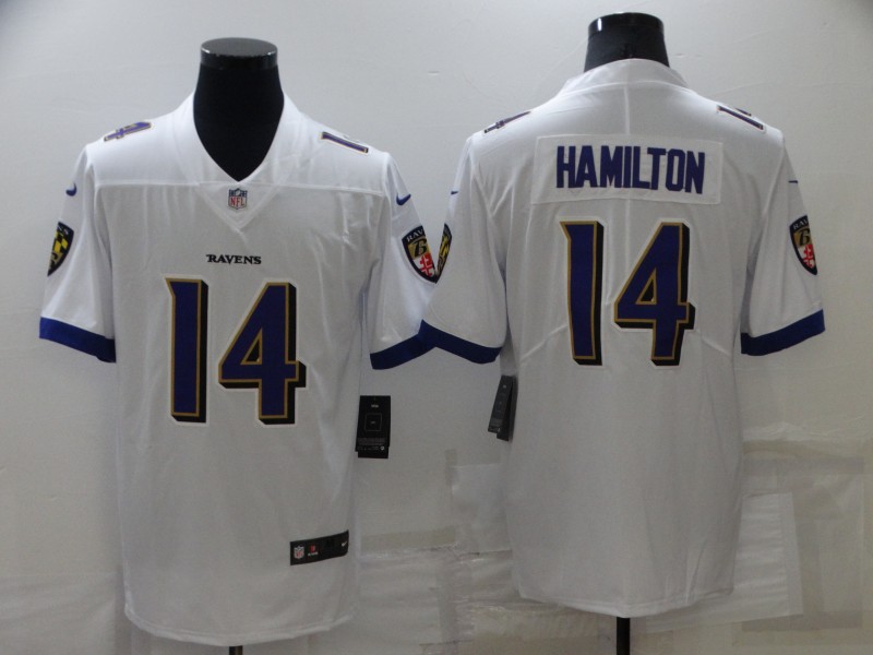 Men's Baltimore Ravens #14 Kyle Hamilton White Vapor Untouchable Limited Stitched Jersey Men's Baltimore Ravens #14 Kyle Hamilton White Vapor Untouchable Limited Stitched Jersey