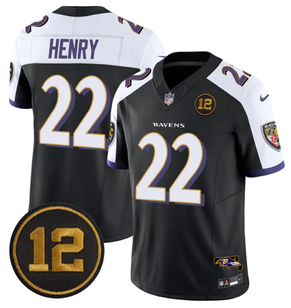 Men's Baltimore Ravens #22 Derrick Henry Black Alternate 2025 F.U.S.E. Jacoby Jones Patch Vapor Limited Football Jersey Men's Baltimore Ravens #22 Derrick Henry Black Alternate 2025 F.U.S.E. Jacoby Jones Patch Vapor Limited Football Jersey
