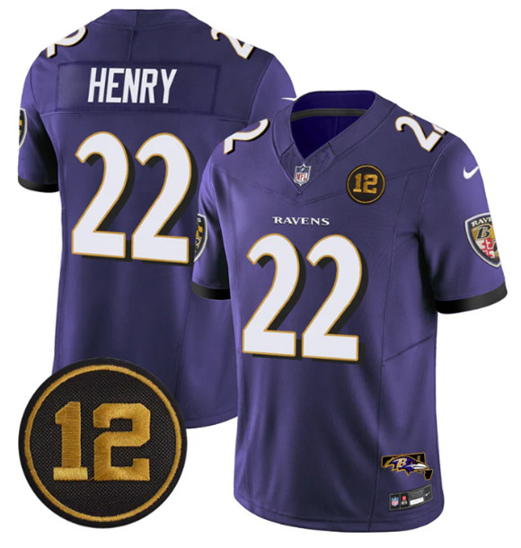 Men's Baltimore Ravens #22 Derrick Henry Purple 2025 F.U.S.E. Jacoby Jones Patch Vapor Limited Football Jersey Men's Baltimore Ravens #22 Derrick Henry Purple 2025 F.U.S.E. Jacoby Jones Patch Vapor Limited Football Jersey